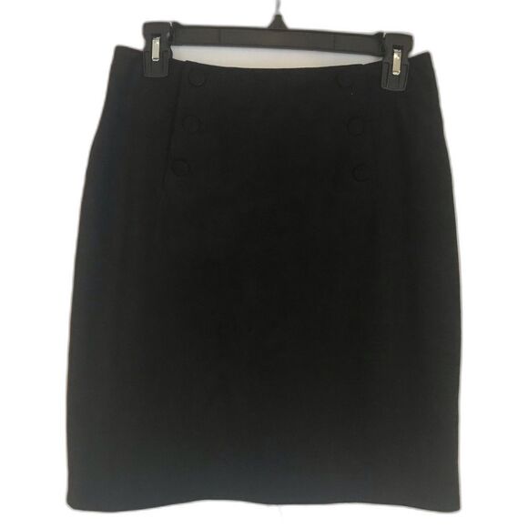 H&M Black Velvet Mini Skirt Women's Size 6 Front Button Detail Pencil Silhouette - Picture 1 of 9
